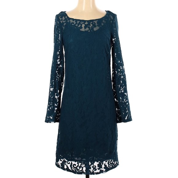 Laundry by Shelli Segal Casual Dress Teal Shift Long Slv Sz 4 #495 - Picture 1 of 2